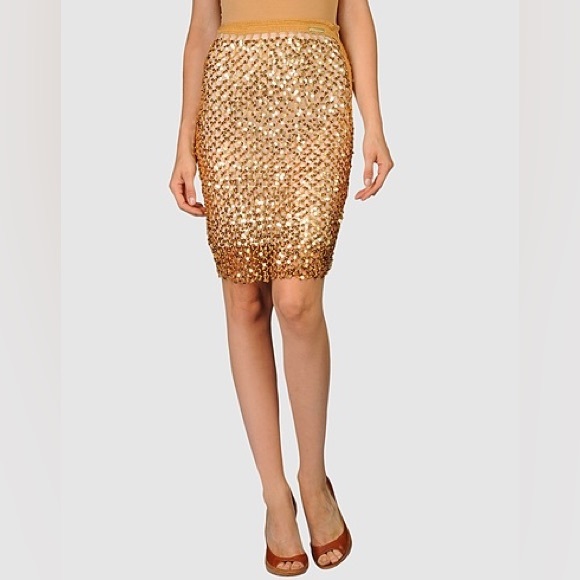 Dolce and Gabbana midi skirt size 26 sequin gold - Picture 1 of 8
